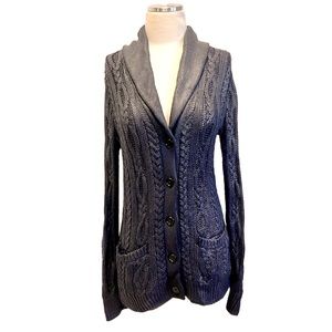 RALPH LAUREN 100% SILK BLACK LABEL CABLE KNIT
CARDIGAN